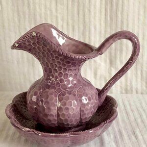 Handmade Purple Ceramic Water Pitcher & Basin